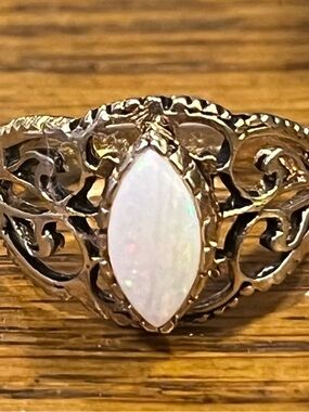 Vintage Marquise cut Opal 18k gold electroplated Filigree Ring